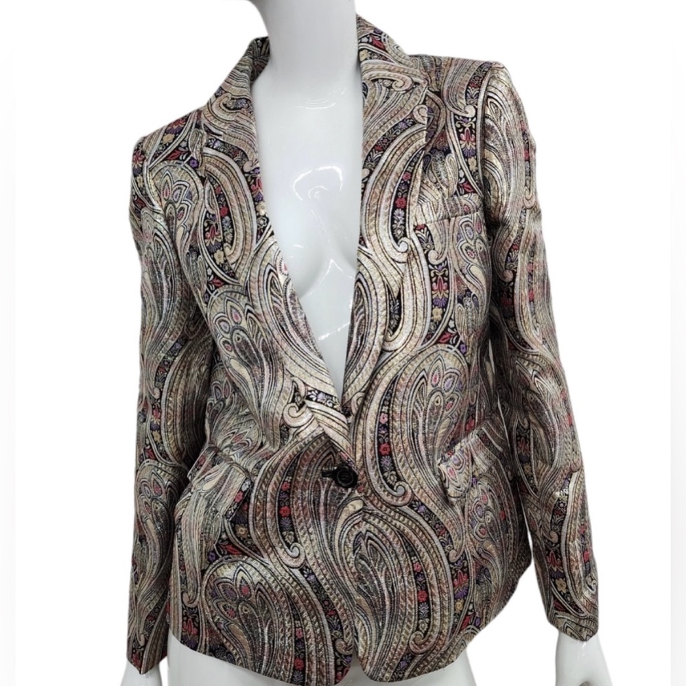 J Crew Collection Rylan Blazer Gilded Paisley Jacquard Structured Jacket